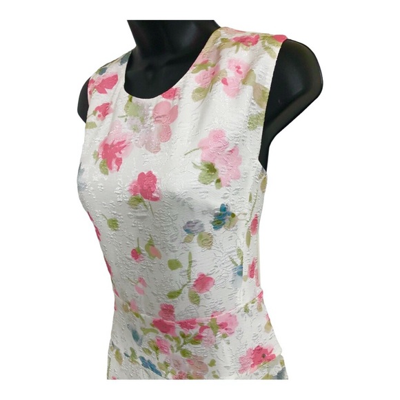 Karl Lagerfeld white jacquard print floral pink green rose fit & flare dress sz8 - Picture 4 of 14